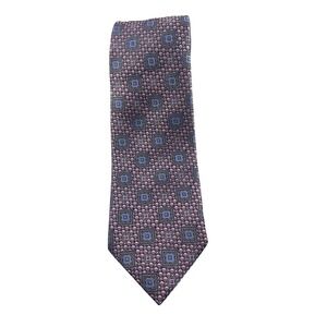 Ermenegildo Zegna Silk Necktie Pink Blue Square Geometric Pattern Luxury‎